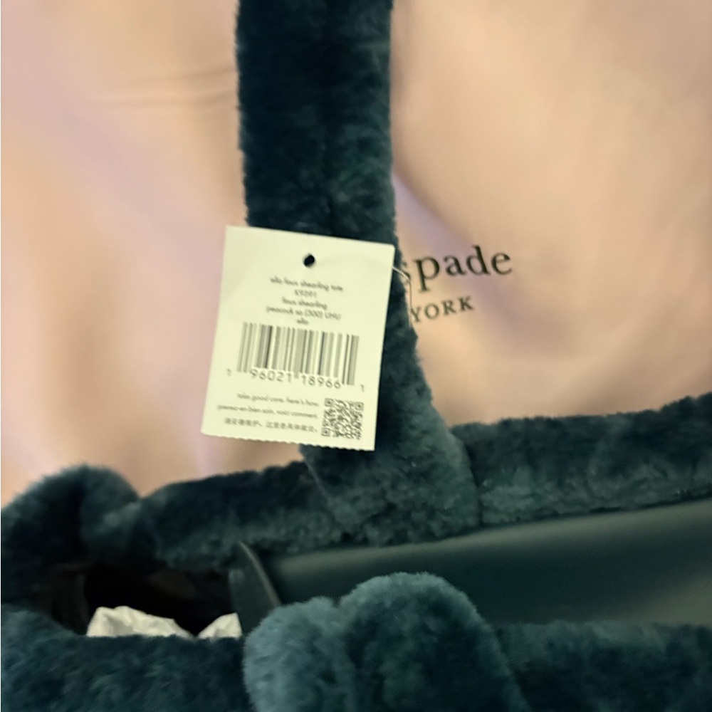 RETIRED Kate Spade Ella Faux Shearling Tote in PEACOCK - Picture 4 of 6